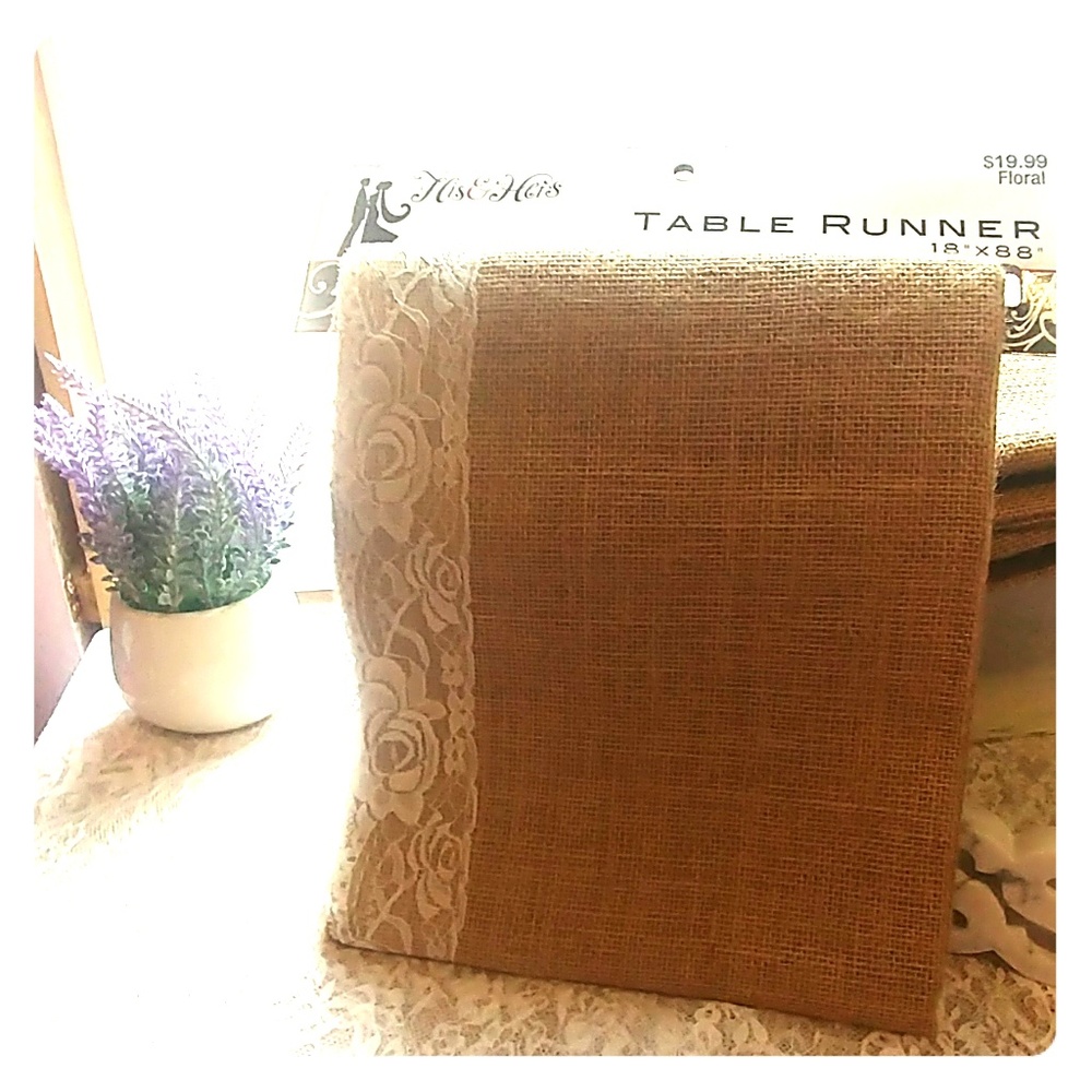 Rustic wedding Burlap and lace table runner